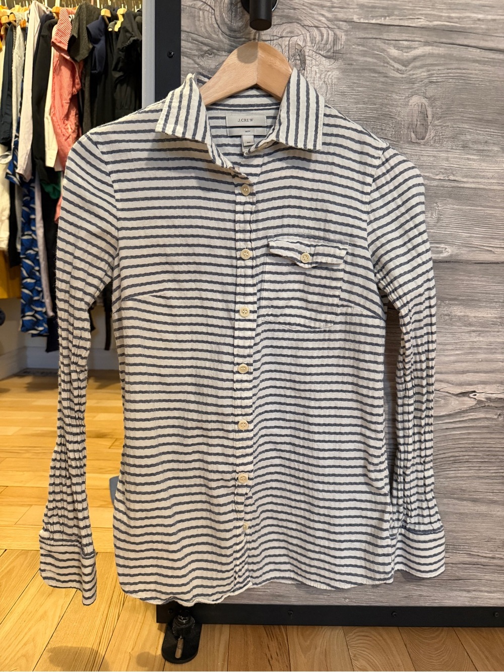 J. Crew Women's Striped Button-Down Shirt in White and Navy